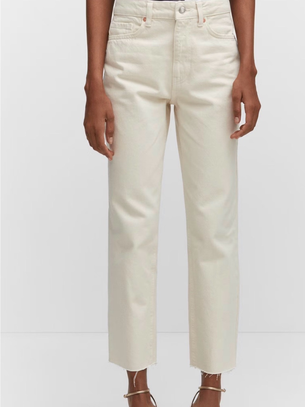 Mango Off-White Straight-Leg Cropped Women’s Jeans